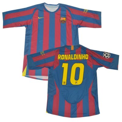 2006 Barcelona Home UCL Final Retro Jersey Print RONALDINHO #10